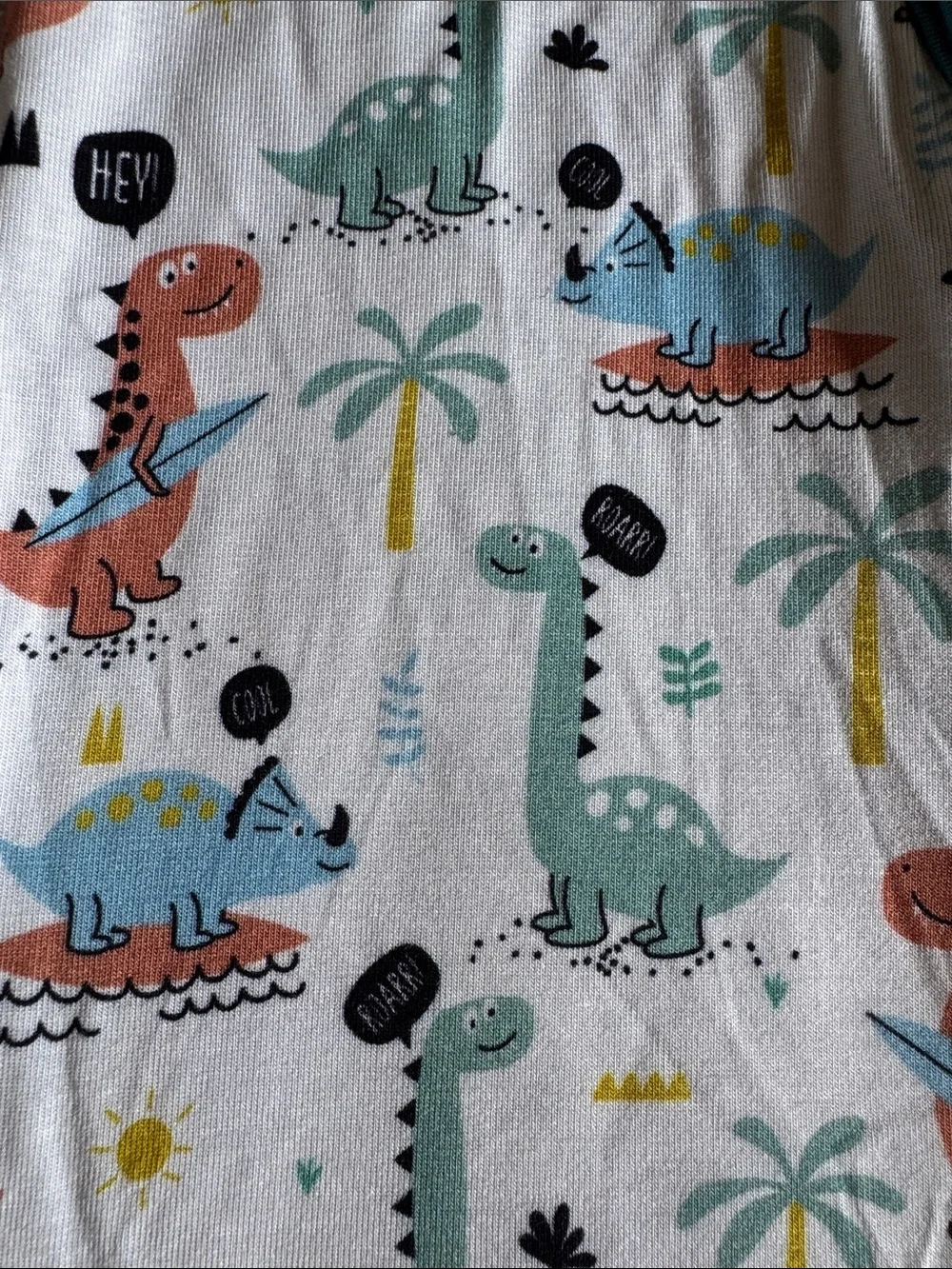 Little Peanut Baby One-Piece Zip Up Pajamas with Teal Trim and Dinosaur Print